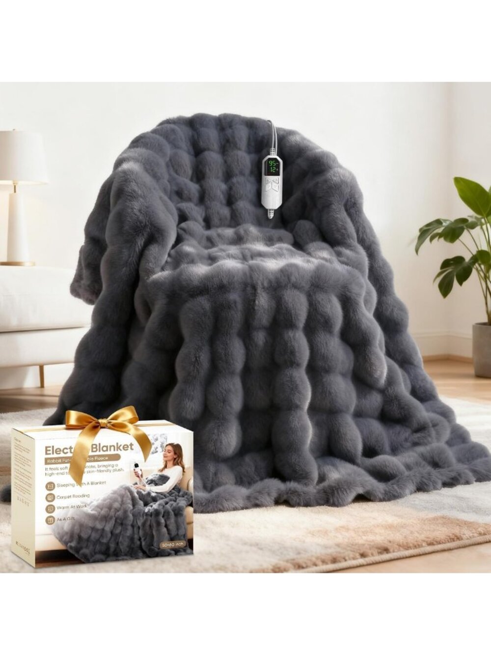 Cozy Heated Blanket Throw, Fast Heating with Auto-Off, 8 Heat Levels, Soft Faux
